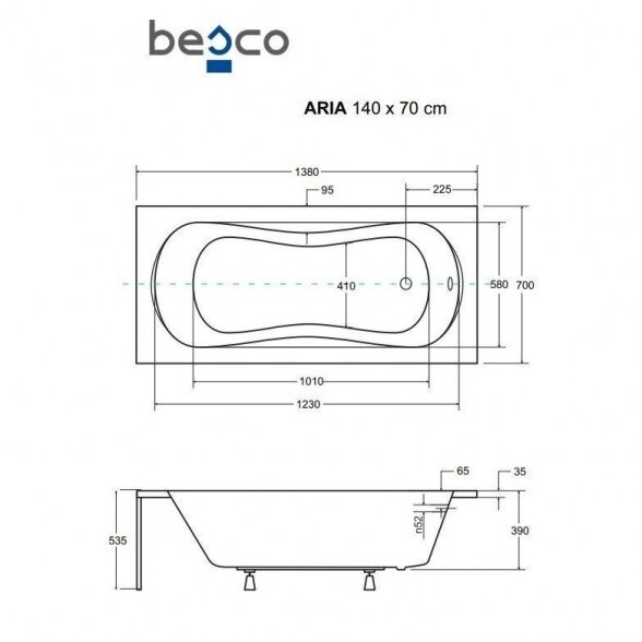 Akrilinė vonia Besco Aria Plus, 140x70 4