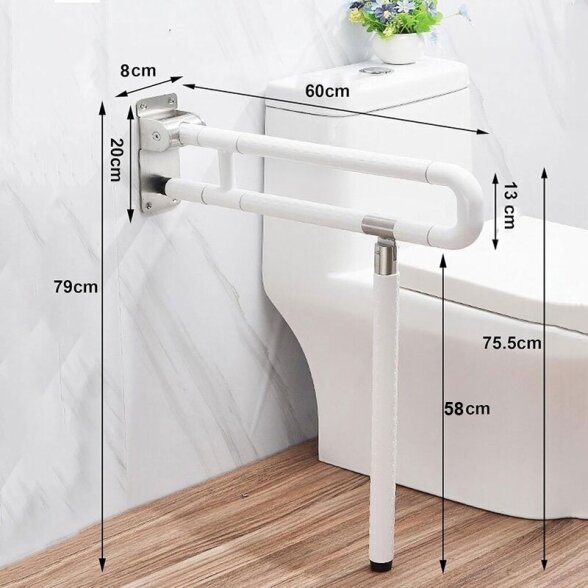 Atlenkiamas ranktūris su kojele 60 cm, baltas 2 Atlenkiamas ranktūris su kojele 60 cm, baltas 2