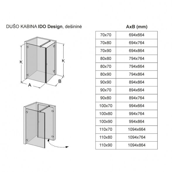 Dušo kabina IDO Design, dešininė 100x80 3