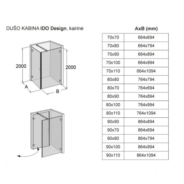 Dušo kabina IDO Design, kairinė 70x100 3