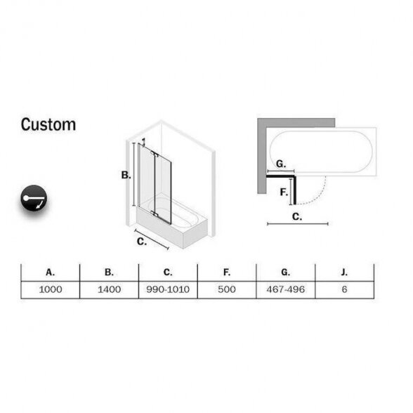 Vonios sienelė SEALSKIN Custom 100x140 3